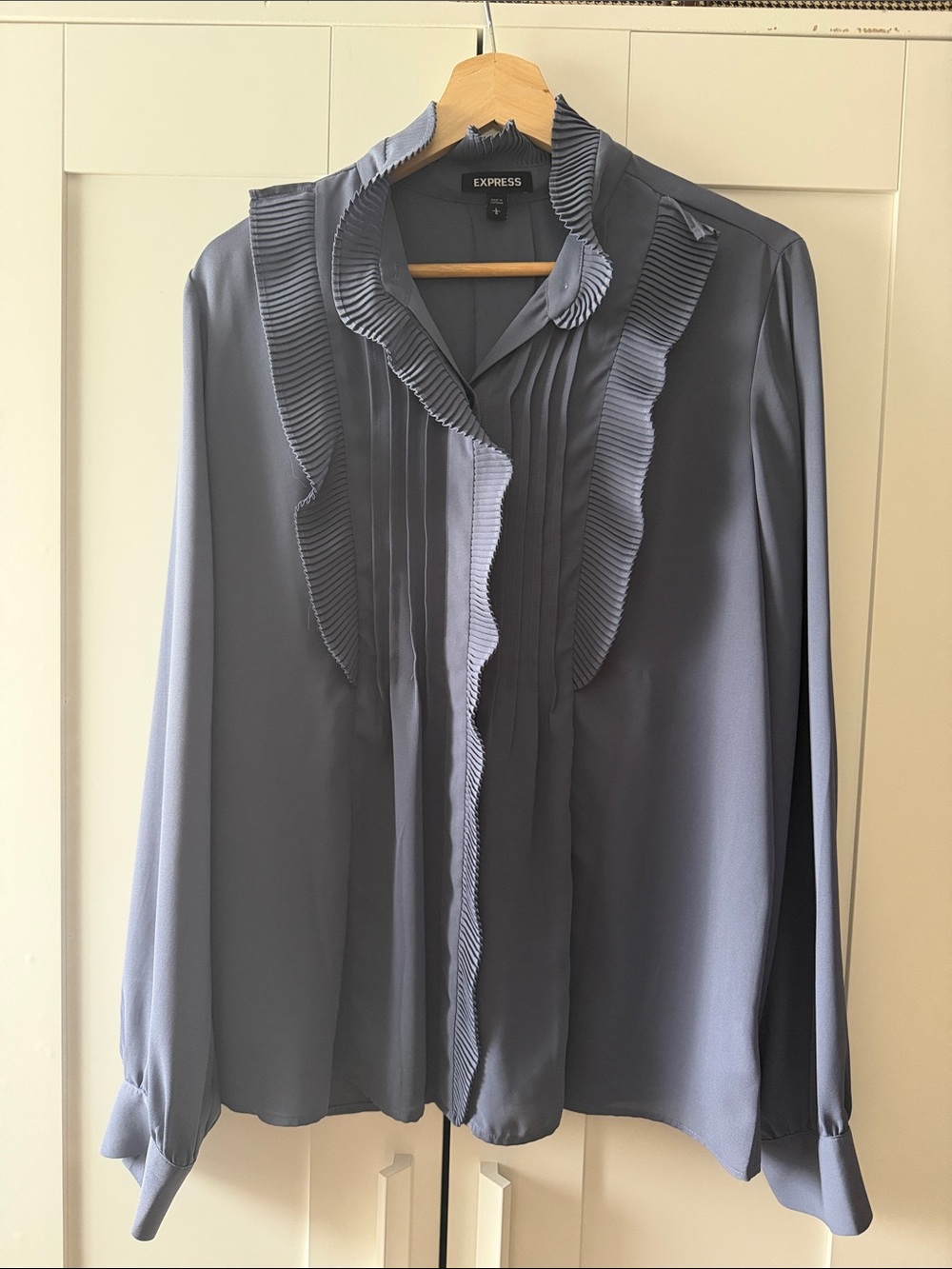 Express Slate Blue Ruffle-Trim Blouse